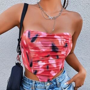Cropped Strapless Corset | Fun Pink Pattern | SHEIN Women’s Small